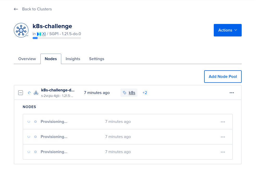 Digital Ocean provisioning nodes in progress