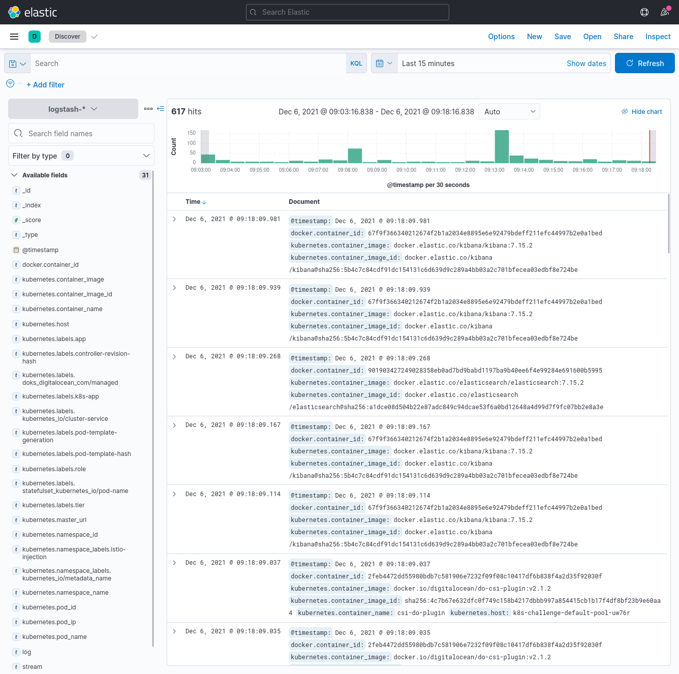 Kibana discover page